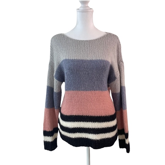 Lucky Brand Bold Stripe Pullover Wool Blend Fuzzy Knit Sweater Size Small - Picture 7 of 14